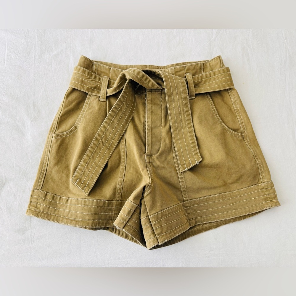 ANTHROPOLOGIE Happy Nature Belted Cargo Shorts in Tan Khaki